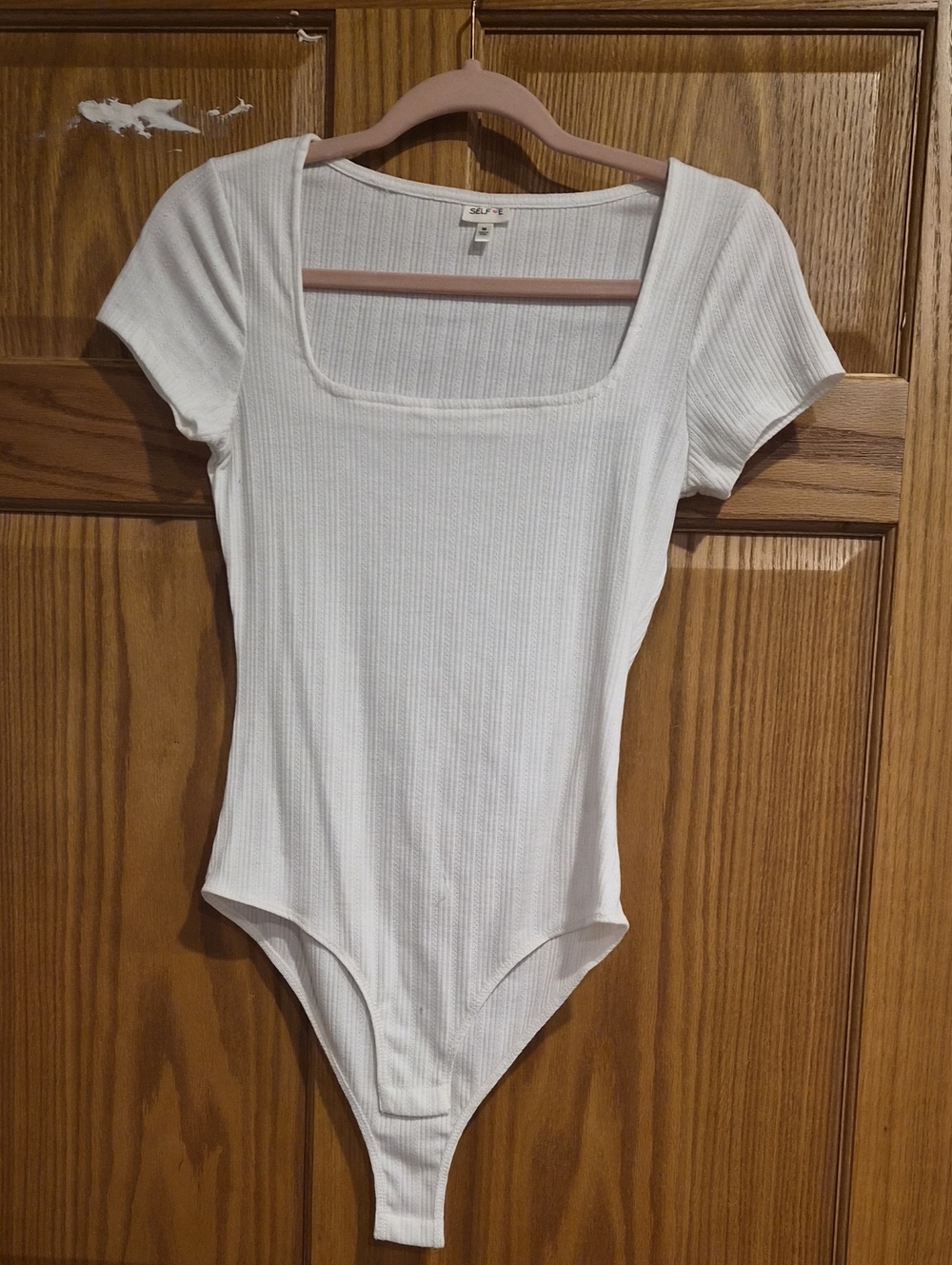White Ribbed Square Neck Bodysuit